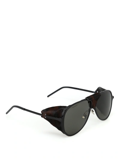 Shop Saint Laurent Classic 11 Blind Sunglasses With Haircalf In Black