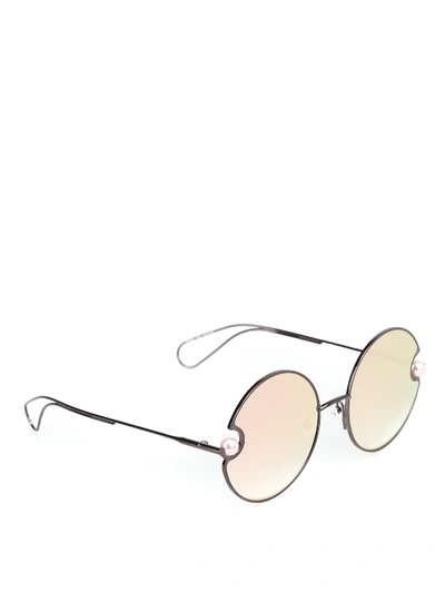 Shop Christopher Kane Round Sunglasses With Pearls In Dark Grey