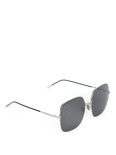 Shop Bottega Veneta Intrecciato Print Lens Sunglasses In Silver