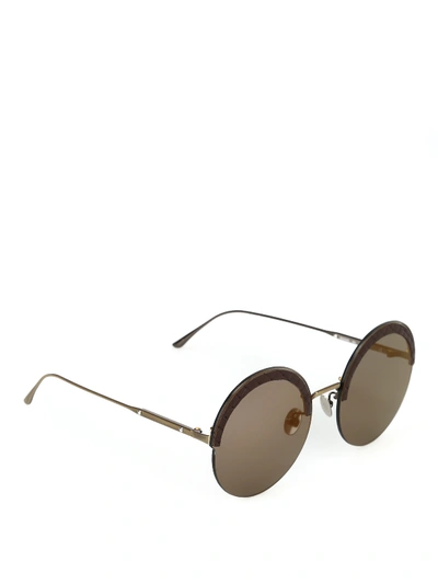 Shop Bottega Veneta Intrecciato Leather Detailed Sunglasses In Brown