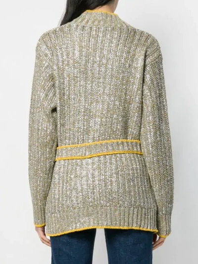 Shop Eleventy Metallic Tie Front Cardigan In Silver