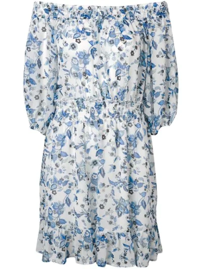 Shop Liu •jo Floral Print Off The Shoulder Dress In White