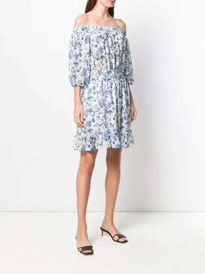 Shop Liu •jo Floral Print Off The Shoulder Dress In White