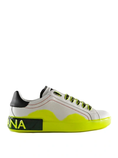 Shop Dolce & Gabbana White And Fluo Leather Sneakers