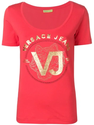 Shop Versace Jeans Logo Printed T-shirt In Red