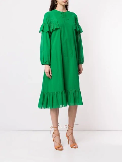 Shop Rochas Ruffle Trim Dress In Green