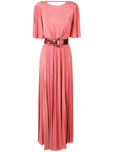 Shop Elisabetta Franchi Belted Pleated Dress In Pink