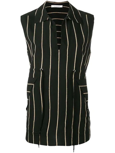 Shop Cedric Charlier Striped Sleeveless Shirt In Black