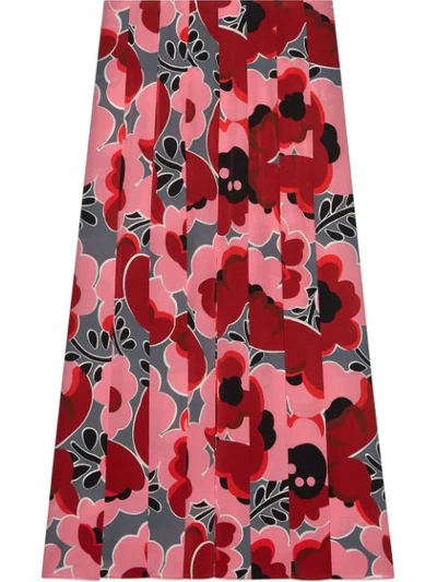 Shop Gucci Poppies Silk Skirt In Pink
