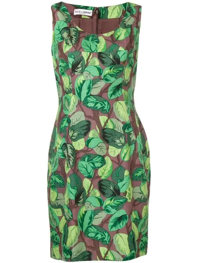 Pre-owned Dolce & Gabbana 2000's Leaf Print Short Dress In Green