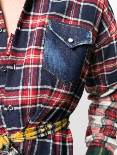 Shop Dsquared2 Patchwork Check Shirt In Red