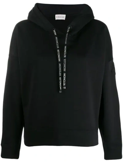 Shop Moncler Logo Drawstrings Hoodie In Black