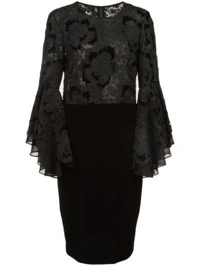 Shop Badgley Mischka Lace Ruffle Sleeve Cocktail Dress In Black