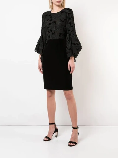 Shop Badgley Mischka Lace Ruffle Sleeve Cocktail Dress In Black