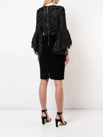 Shop Badgley Mischka Lace Ruffle Sleeve Cocktail Dress In Black