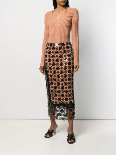 Shop Paco Rabanne Flower Panel Skirt In Black