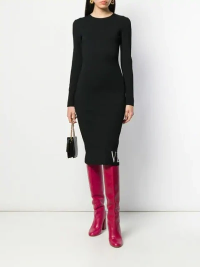 VALENTINO KNITTED LOGO FITTED DRESS - 黑色