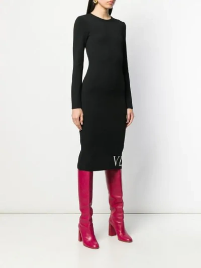 Shop Valentino Knitted Logo Fitted Dress In Black