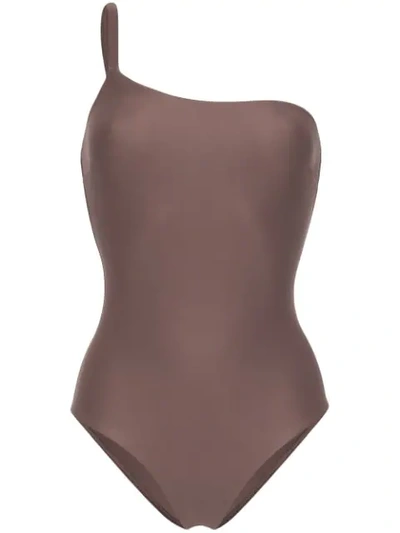 Shop Matteau Clove One-shoulder Swimsuit In Brown