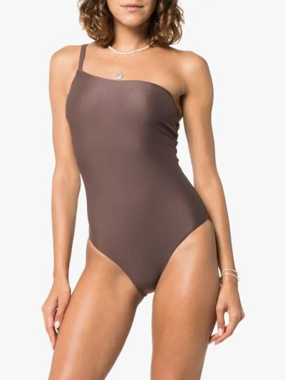 Shop Matteau Clove One-shoulder Swimsuit In Brown