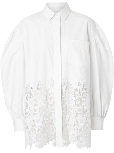 Shop Burberry Macramé Lace Panel Cotton Oxford Shirt In White