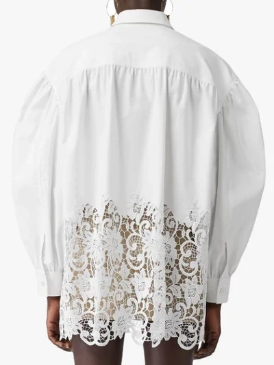 Shop Burberry Macramé Lace Panel Cotton Oxford Shirt In White