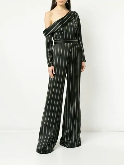 Shop Safiyaa London Pinstriped One-shoulder Jumpsuit In Black