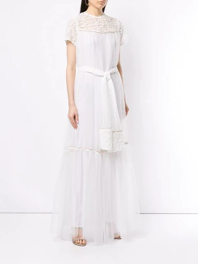 Shop Baruni Belted Tulle Gown In Bar.white