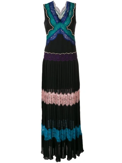 Shop Emilio Pucci V-neck Long Lace Stripe Layer Dress - Black