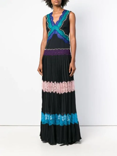 Shop Emilio Pucci V-neck Long Lace Stripe Layer Dress - Black