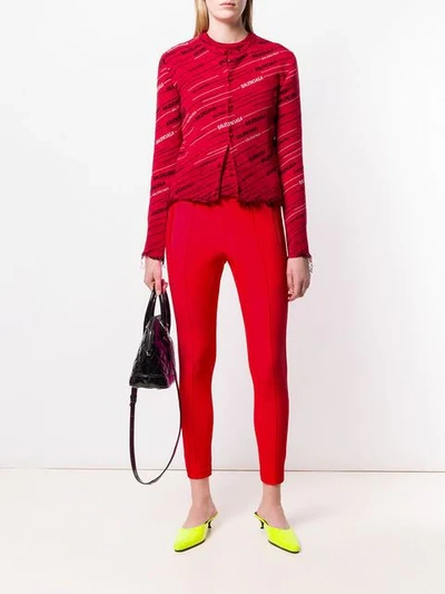 Shop Balenciaga Distressed Logo Cardigan In Red