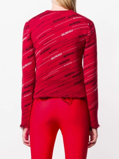 Shop Balenciaga Distressed Logo Cardigan In Red