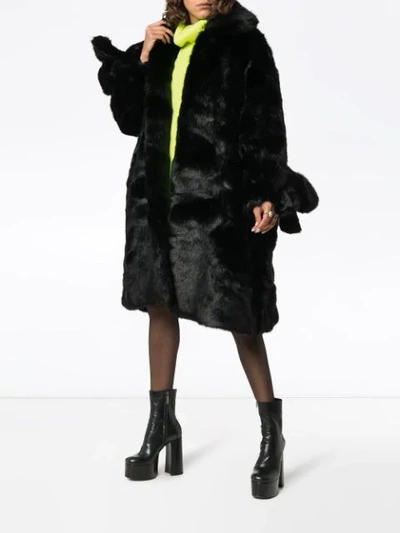 Shop Shushu-tong Shushu/tong Knee Length Exaggerated Cuff Faux Fur Coat - Black
