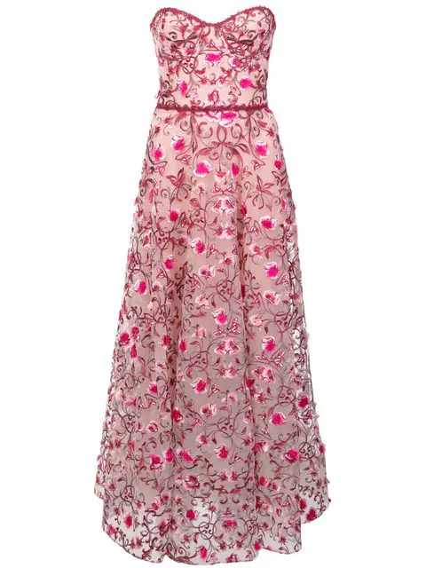 Marchesa Notte Floral Embroidered Dress In Pink Modesens