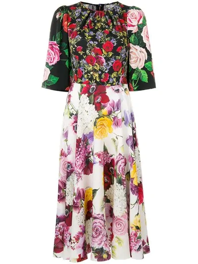 Shop Dolce & Gabbana Floral Multi-print Midi Dress In Black