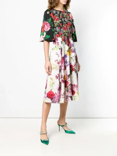 Shop Dolce & Gabbana Floral Multi-print Midi Dress In Black