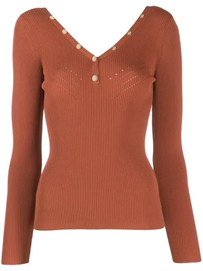 Shop Sandro Fitted Ribbed Jumper In Brown