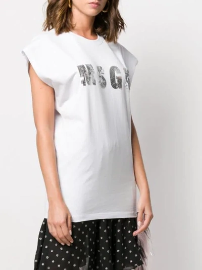 Shop Msgm Sequin Logo T-shirt In White