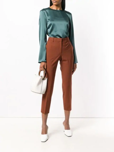Shop Theory Creased Cropped Trousers In Brown