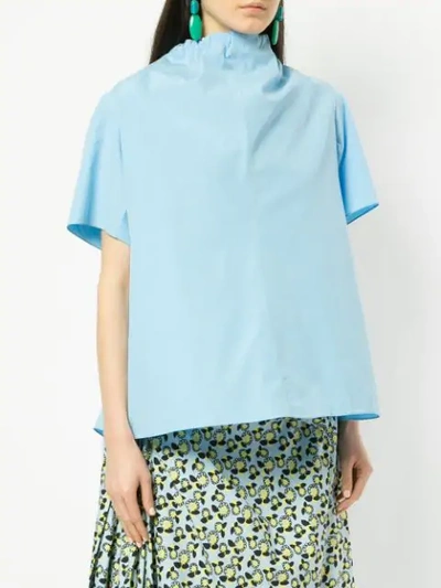 Shop Marni Bow-tied Short Sleeve Blouse In Blue