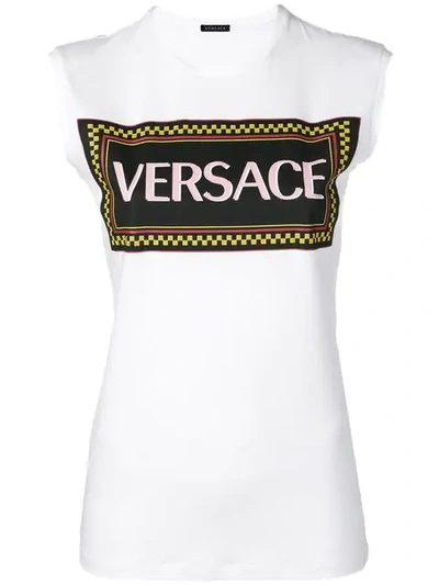 Shop Versace Logo Print Tank Top In White