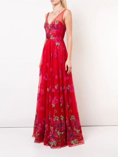 Shop Marchesa Notte Long Flared Dress In Red