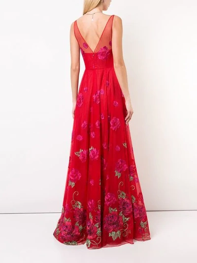 Shop Marchesa Notte Long Flared Dress In Red