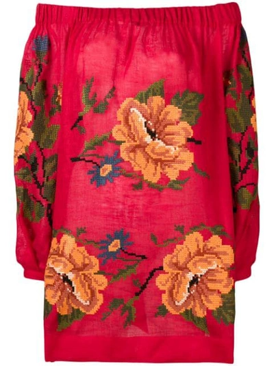 Shop Vita Kin Floral Off-shoulder Blouse - Red
