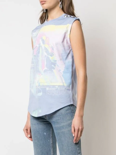 Shop Balmain Graphic Print Tank Top - Blue