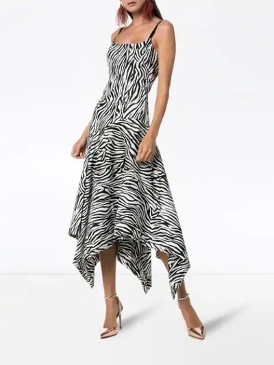 Shop Solace London Marisol Zebra-stripe Asymmetric Dress In Black