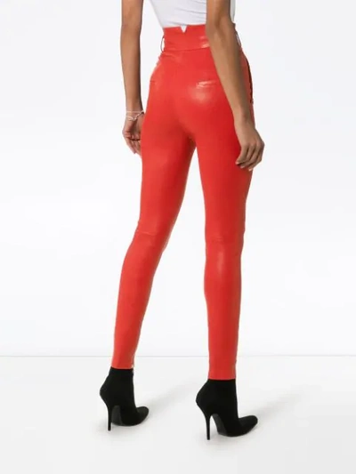 Shop Skiim Natalie High-waisted Leather Trousers In Red