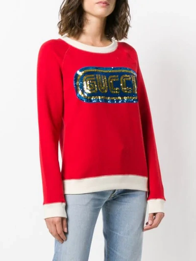 Shop Gucci Sequined Logo Sweatshirt In Red