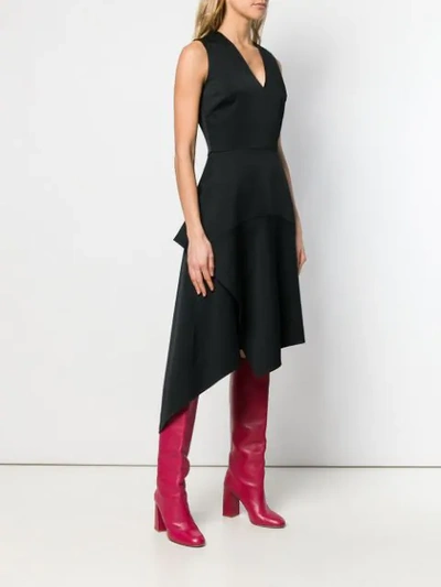 VICTORIA BECKHAM DRAPED V-NECK MIDI DRESS - 黑色