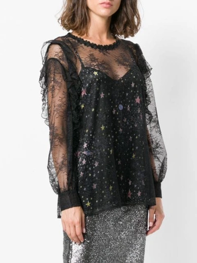 Shop Boutique Moschino Lace Star Blouse In Black